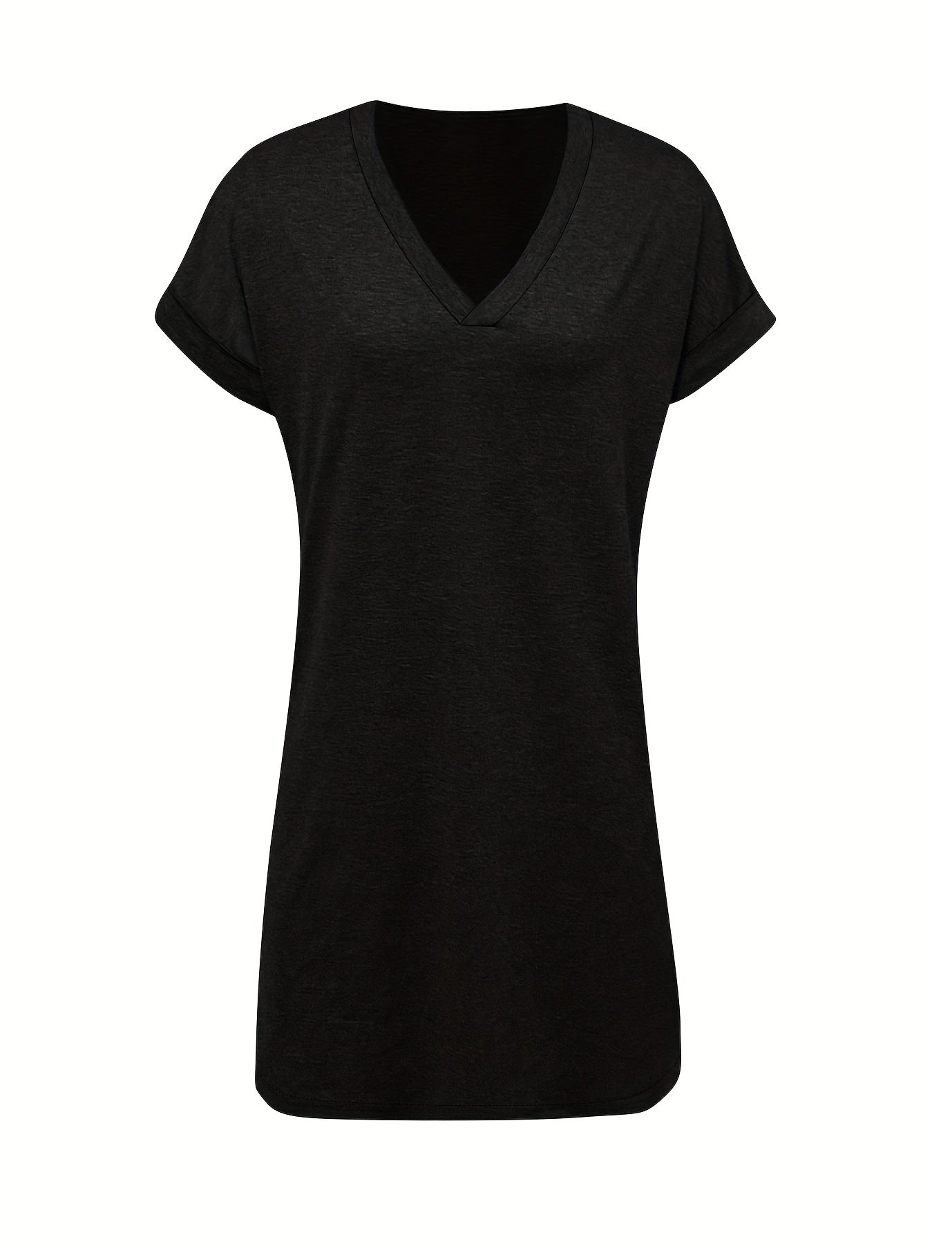 Vestido de verano elegante con escote en V y mangas cortas – Color liso