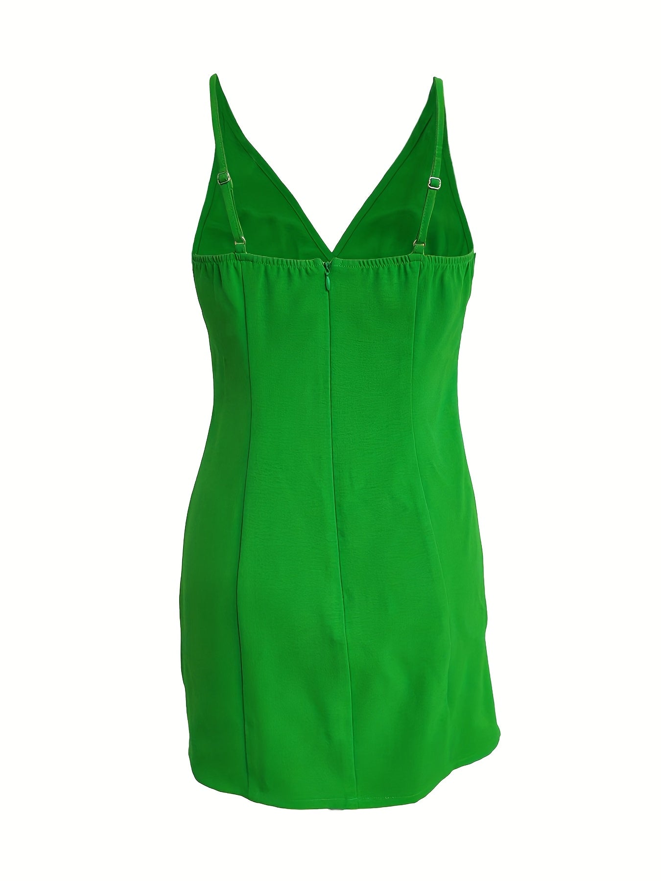 Elegante vestido verde ajustado con escote en V y sin mangas – con estilo para el verano