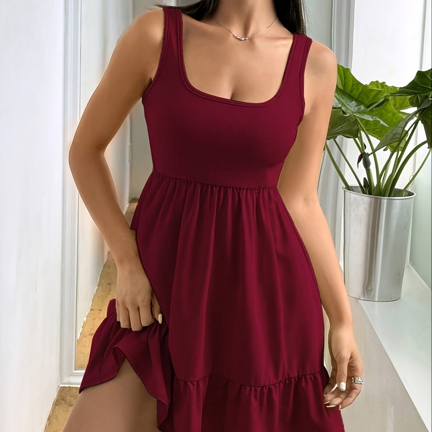 Vestido sin mangas con volantes elegante para mujer