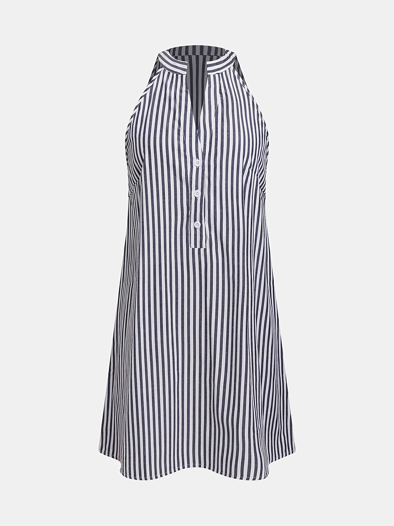Vestido mini ligero sin mangas con escote en V y estampado de rayas para mujer