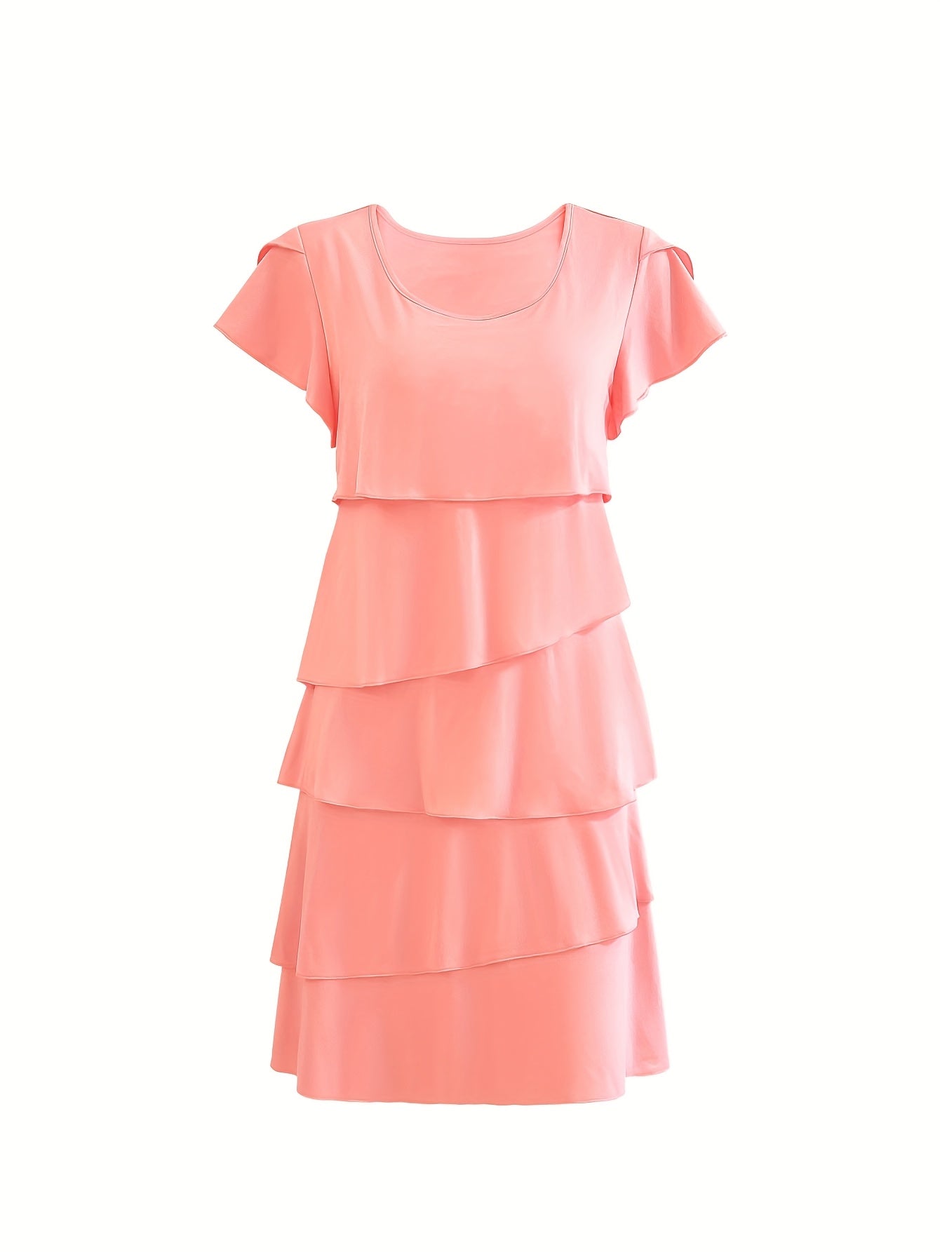 Vestido rosa de mujer con volantes y manga corta – Casual para el verano