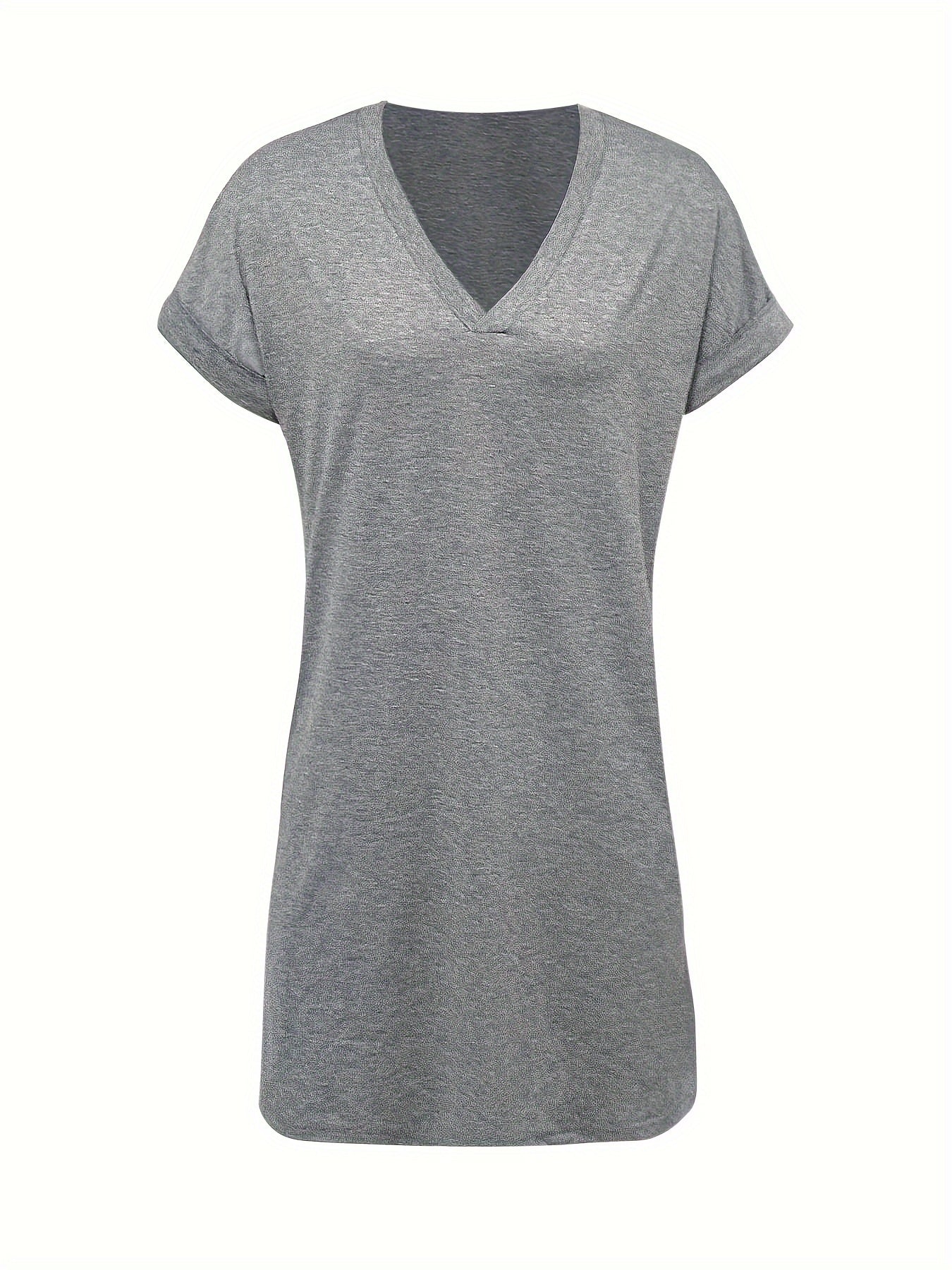 Vestido de verano elegante con escote en V y mangas cortas – Color liso