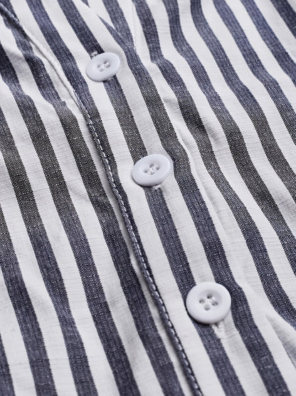 Vestido mini ligero sin mangas con escote en V y estampado de rayas para mujer