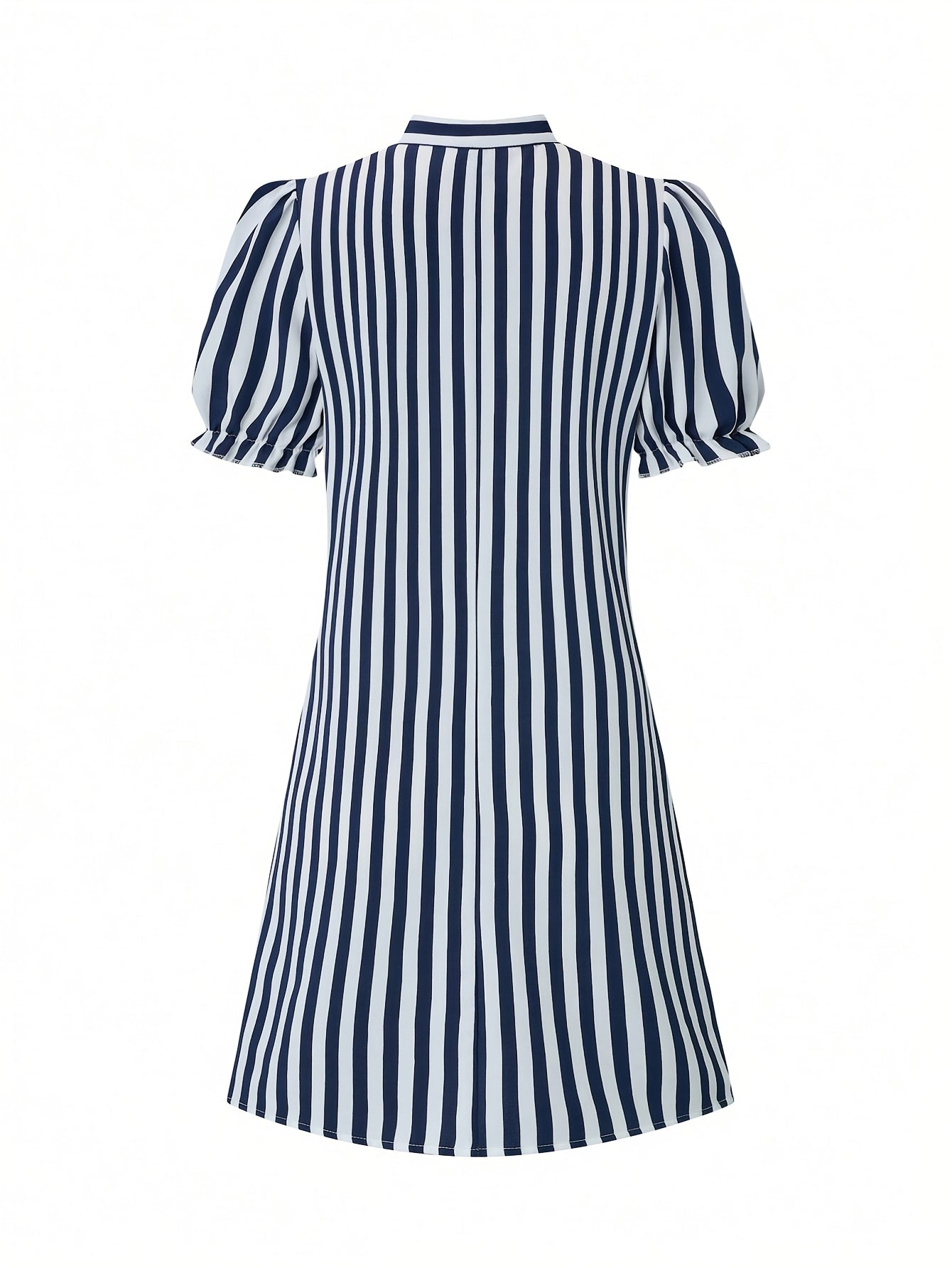 Vestido de punto azul con rayas y escote en V