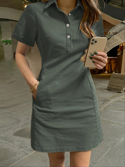 Vestido mini entallado para mujer con cuello – Verde oliva