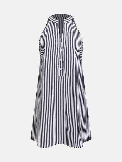 Vestido mini ligero sin mangas con escote en V y estampado de rayas para mujer