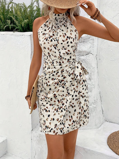 Vestido de verano sin mangas con estampado floral y cuello alto – Poliéster
