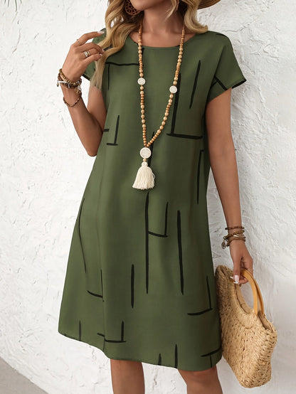 Vestido midi con mangas cortas y estampado de rayas – Verde