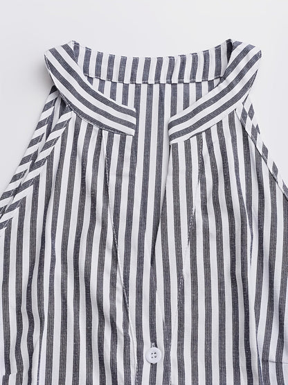 Vestido mini ligero sin mangas con escote en V y estampado de rayas para mujer