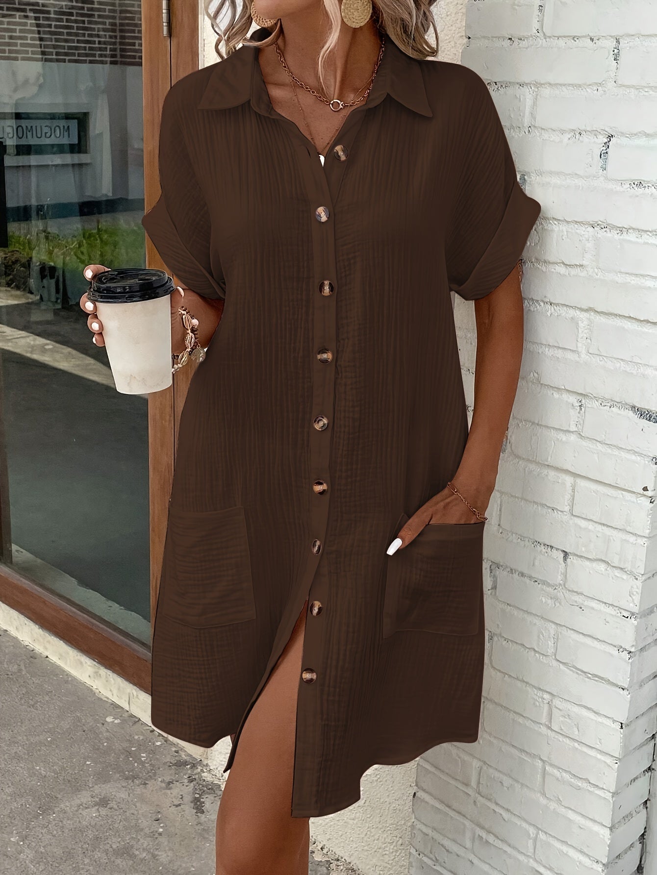 Túnica de mujer con cuello y bolsillos – Disponible en varios colores