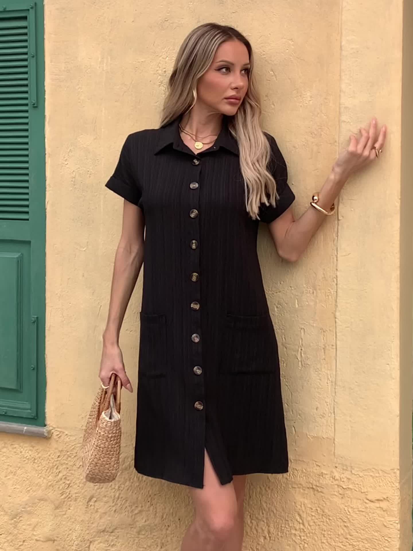 Túnica de mujer con cuello y bolsillos – Disponible en varios colores