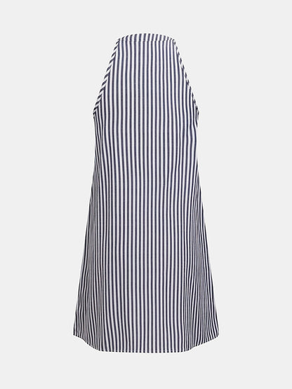 Vestido mini ligero sin mangas con escote en V y estampado de rayas para mujer