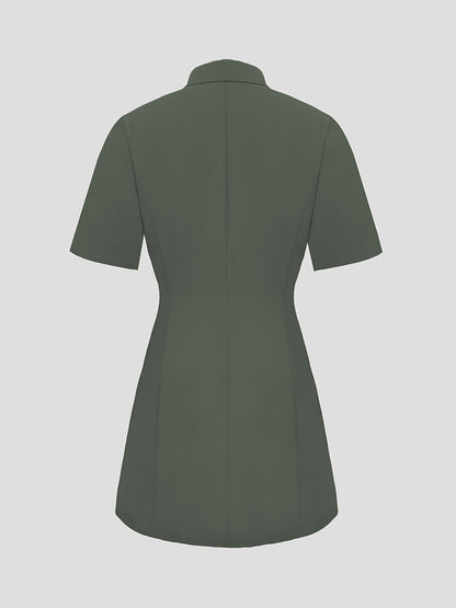 Vestido mini entallado para mujer con cuello – Verde oliva